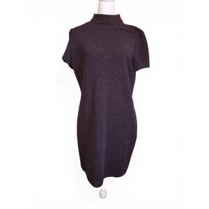Vintage 90s Bodycon Mock Neck Short Sleeve Knee Length Sparkle Dress Size 14